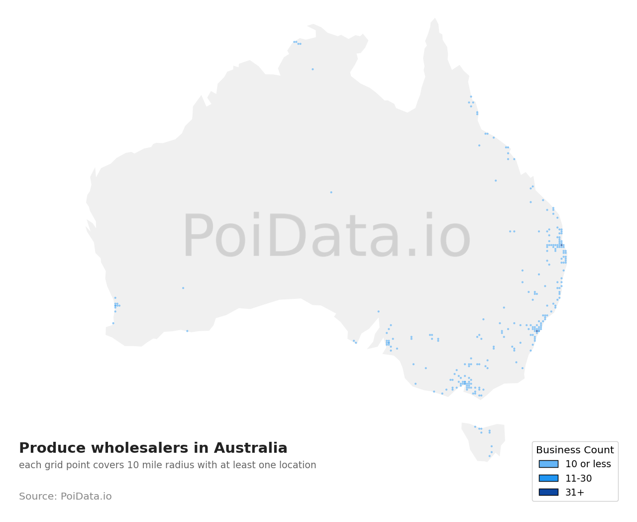 Produce wholesaler density map for Australia