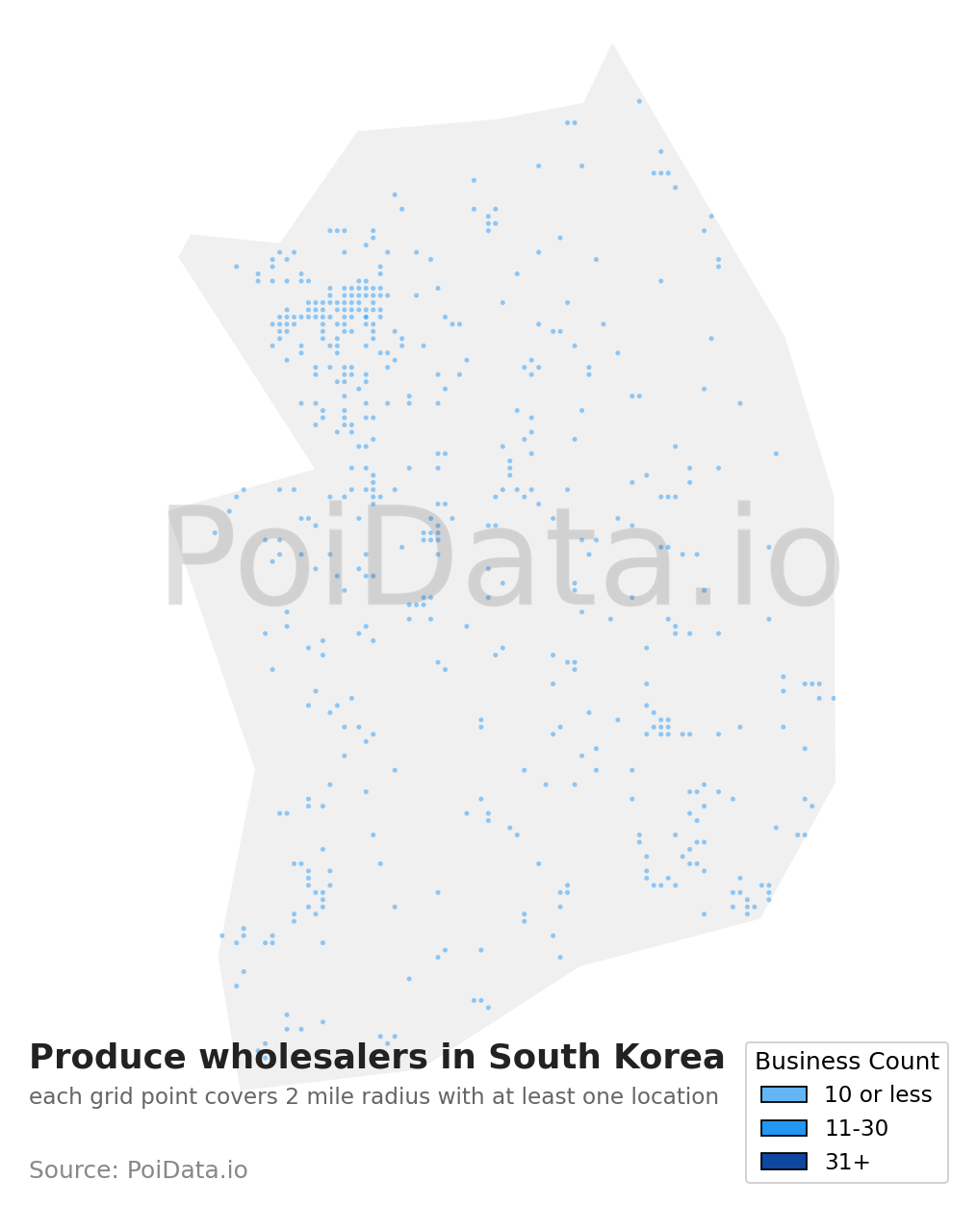 Produce wholesaler density map for South Korea