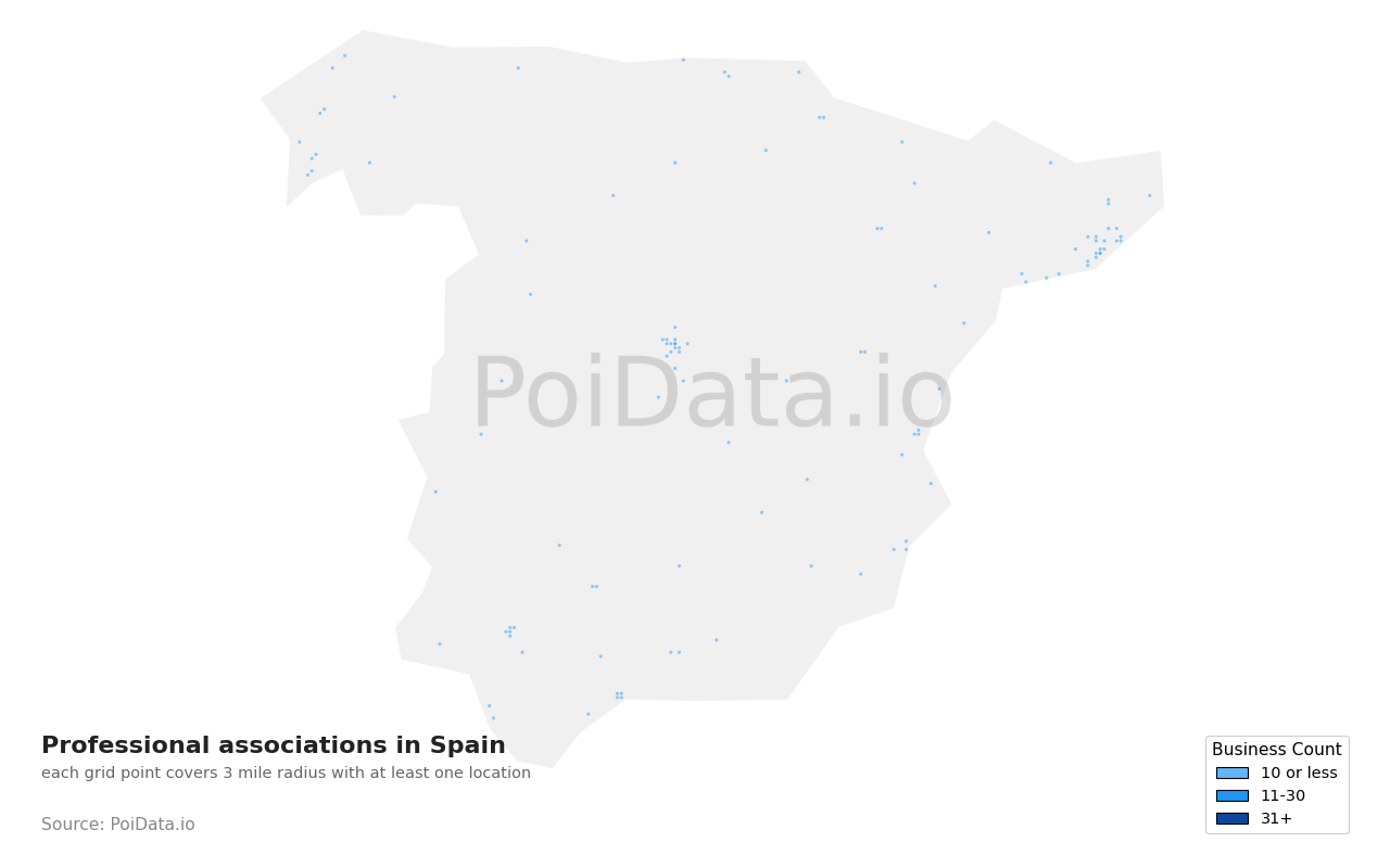 Professional association density map for Spain