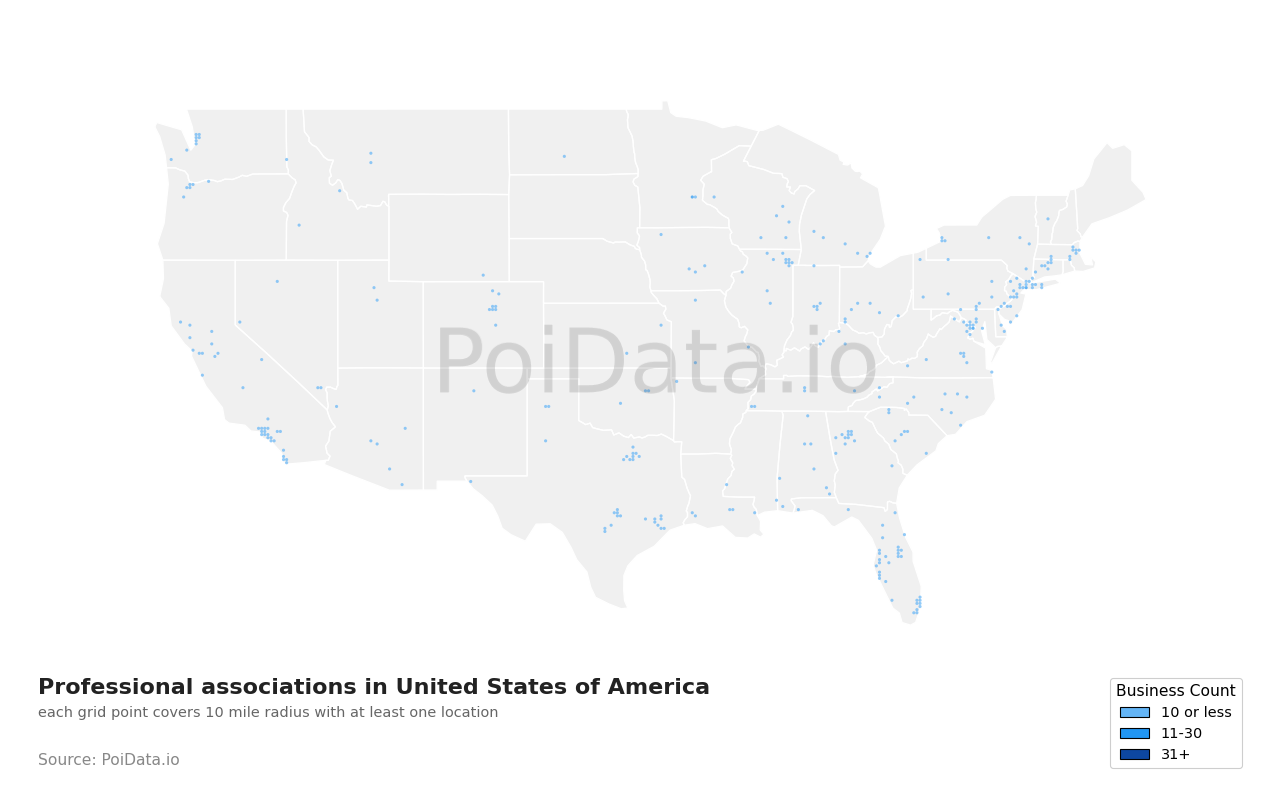 Professional association density map for Arizona, United States