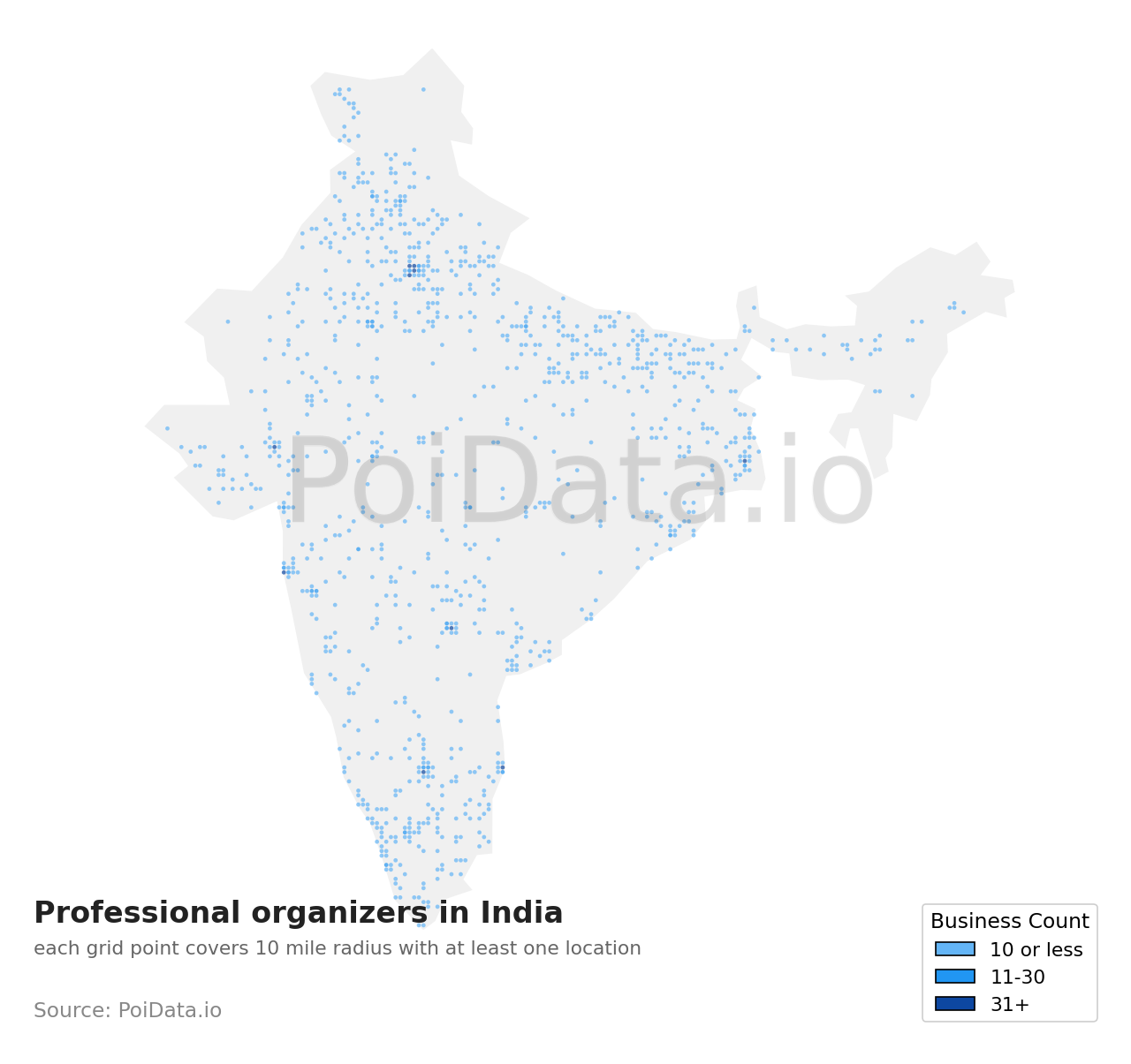 Professional organizer density map for India