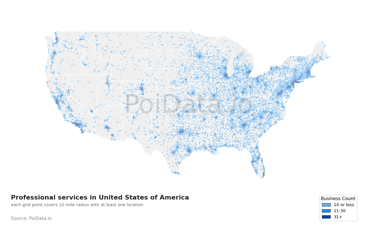 Professional services density map for Florida, United States