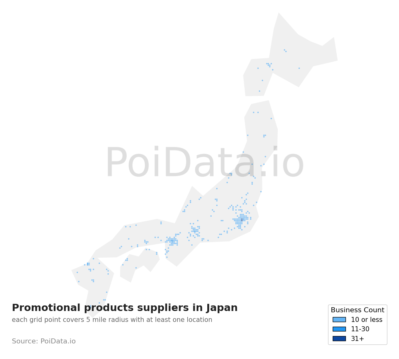 Promotional products supplier density map for Japan