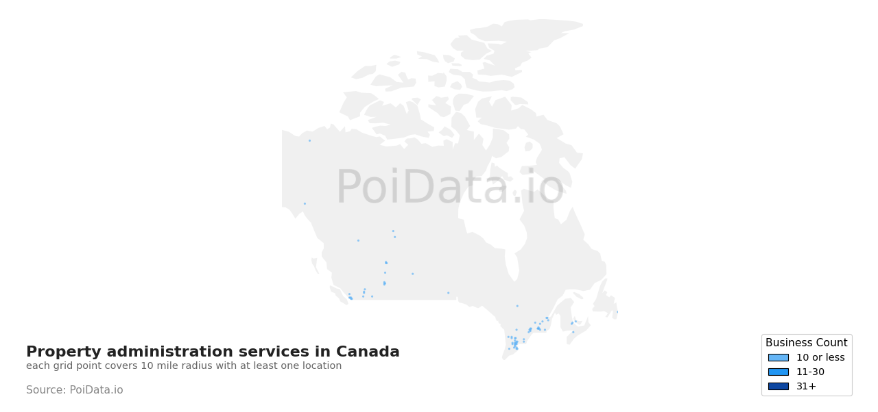 Property administration service density map for New Brunswick, Canada