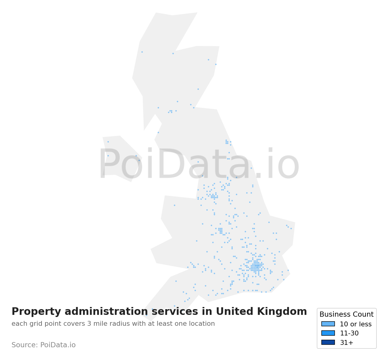 Property administration service density map for United Kingdom