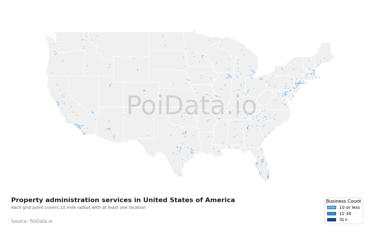 Property administration service density map for United States