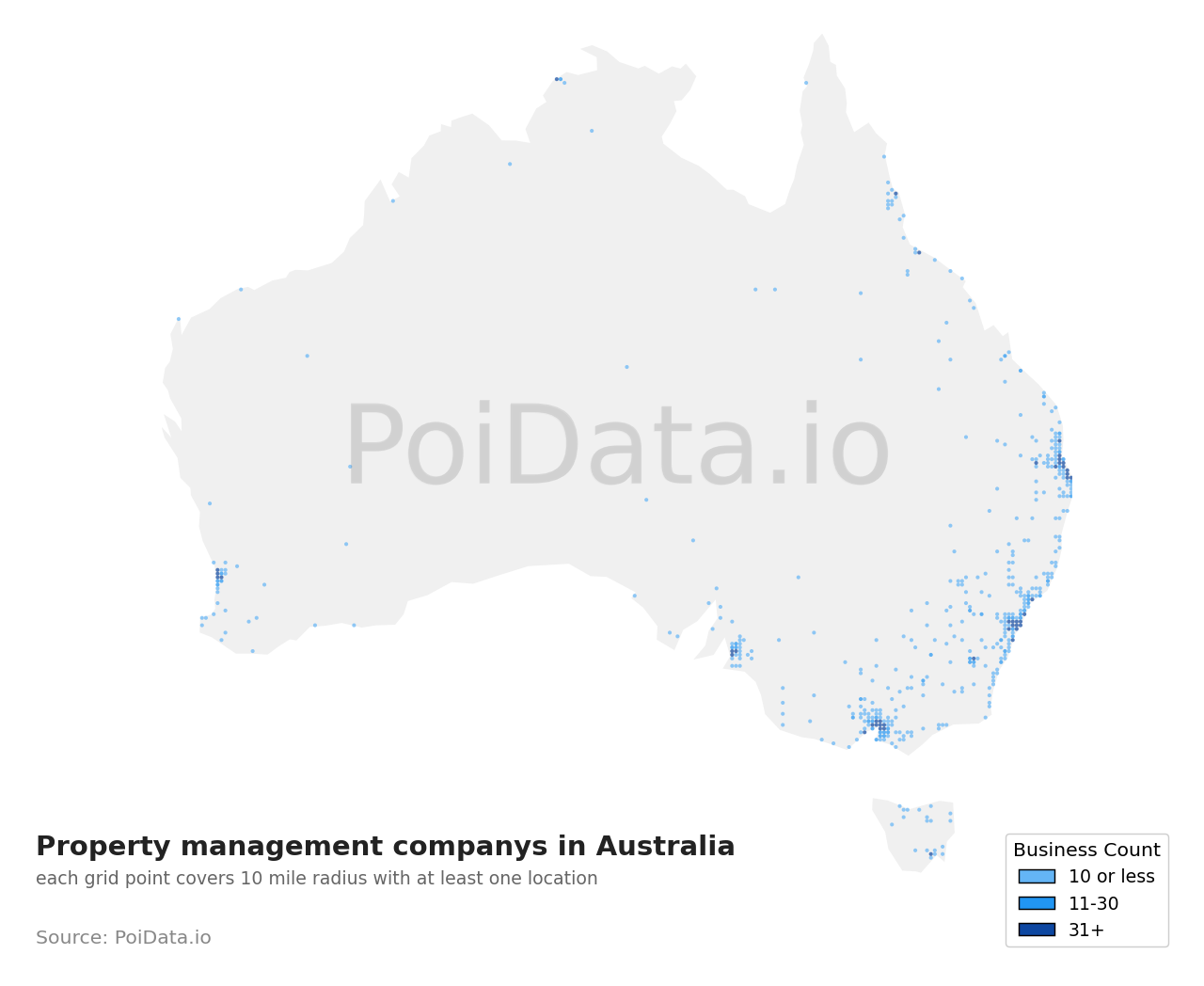 Property management company density map for QLD, Australia