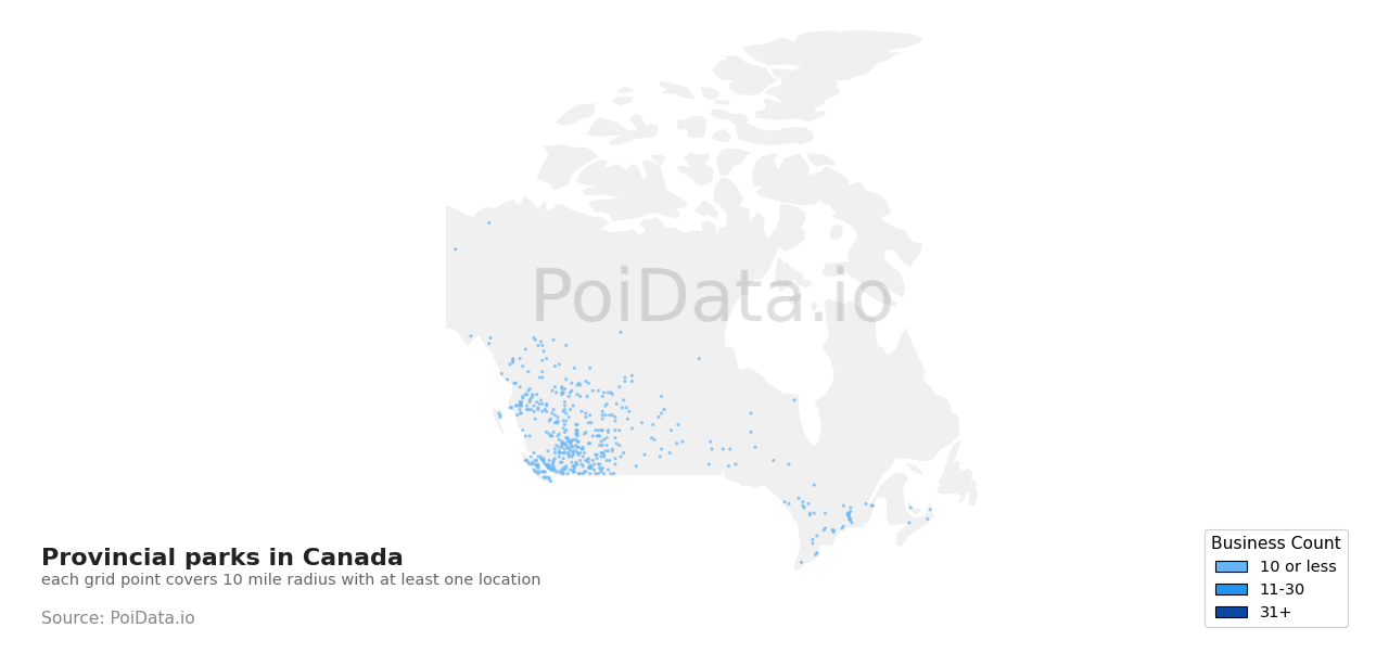 Provincial park density map for Saskatchewan, Canada