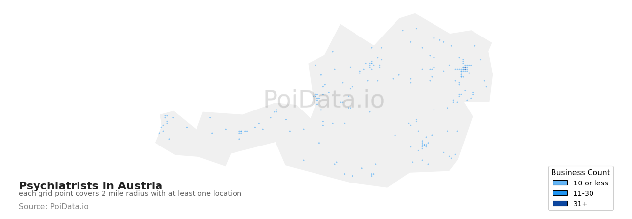 Psychiatrist density map for Austria