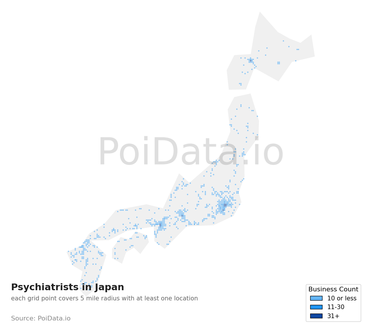 Psychiatrist density map for Japan