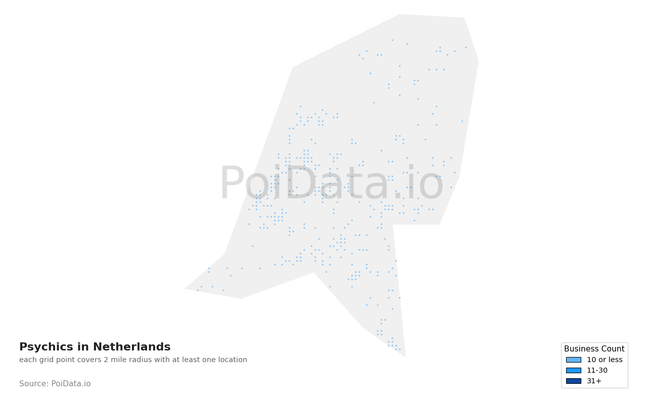 Psychic density map for Netherlands