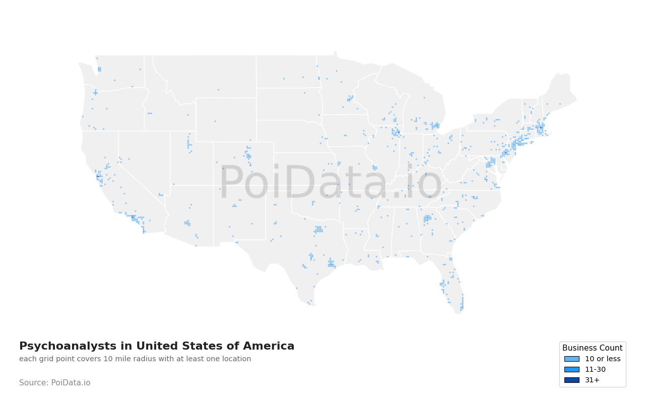 Psychoanalyst density map for United States