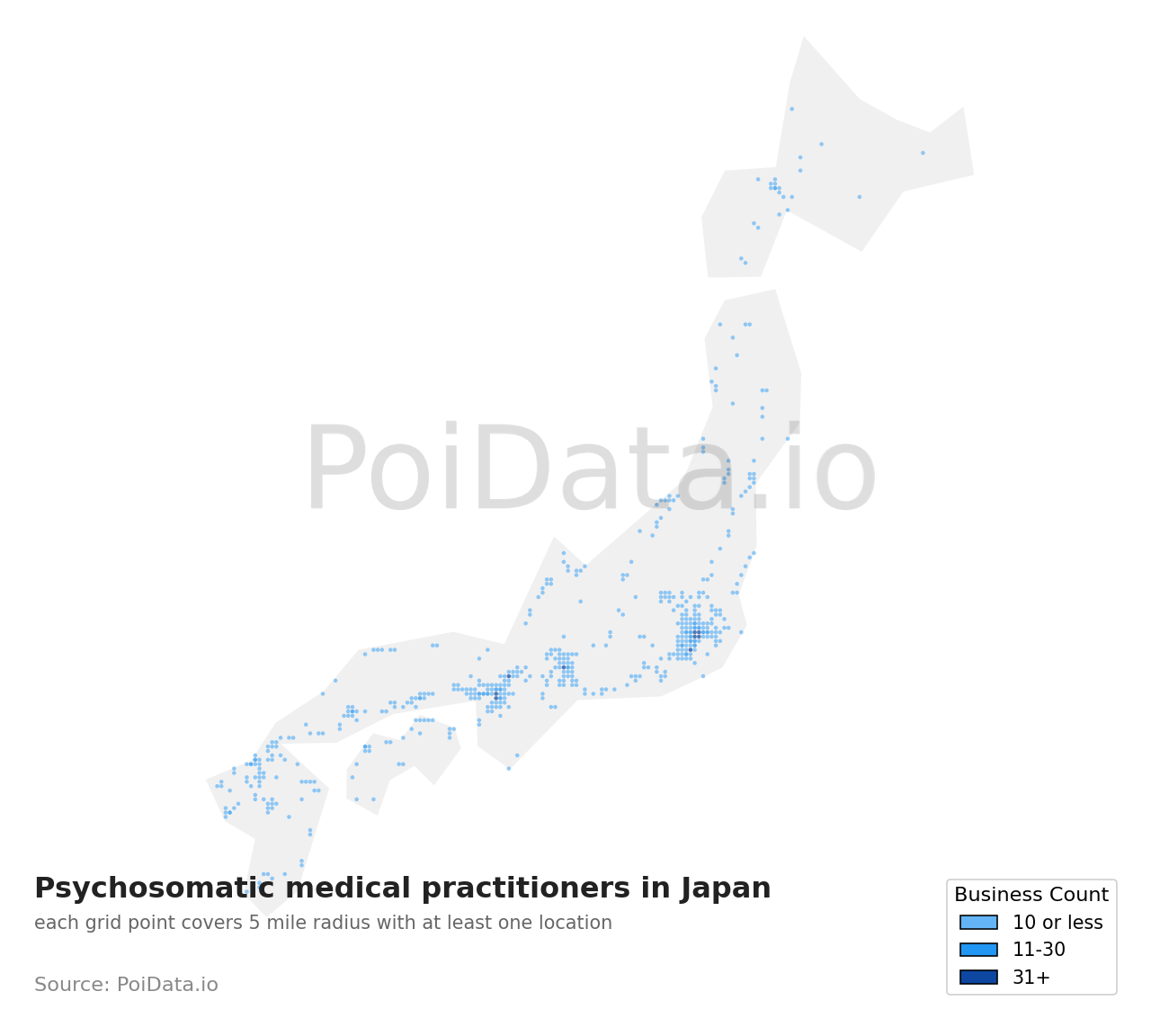 Psychosomatic medical practitioner density map for Aomori, Japan