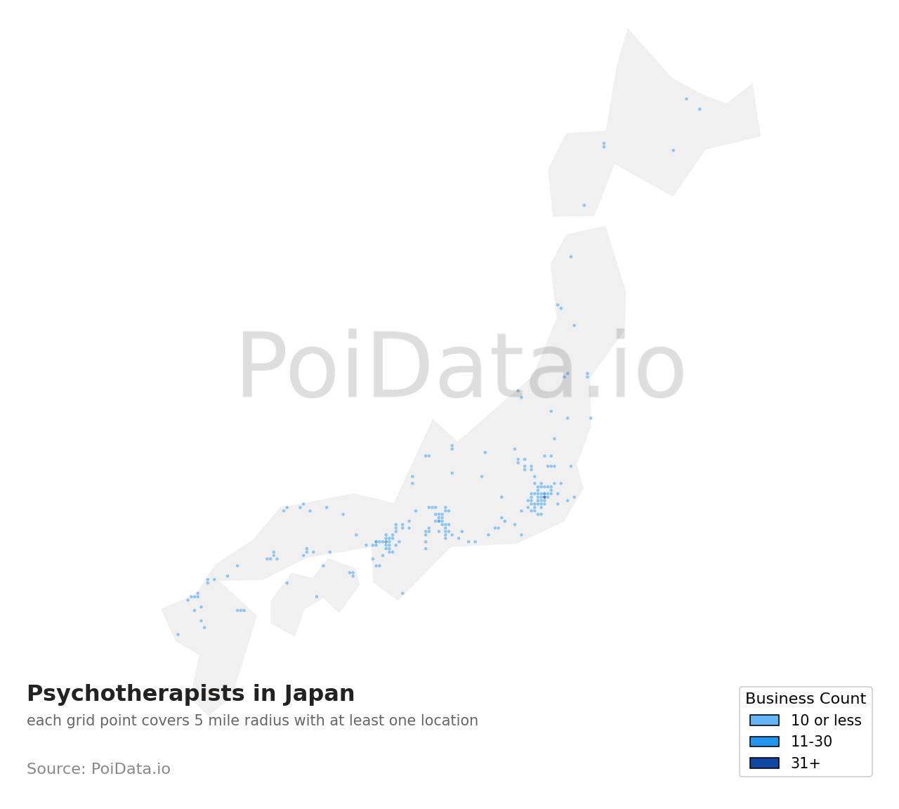 Psychotherapist density map for Japan
