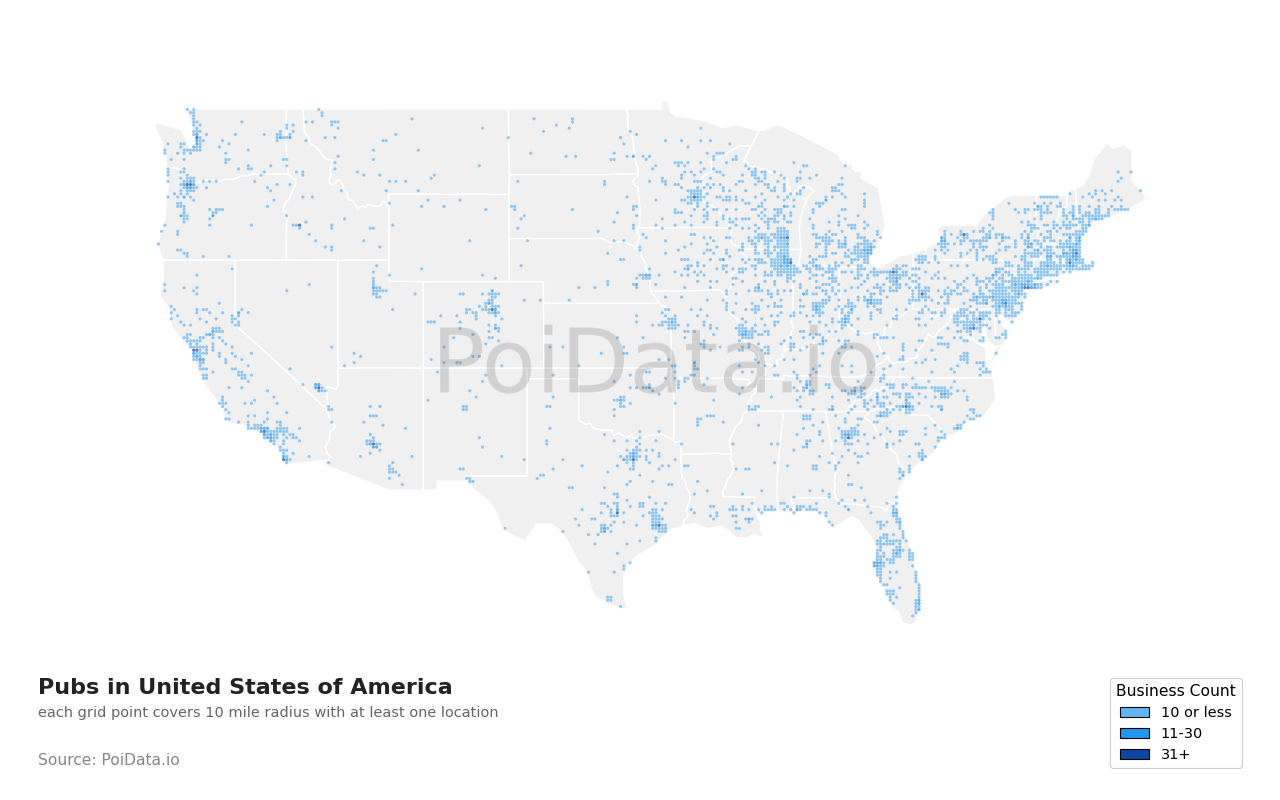 Pub density map for Florida, United States