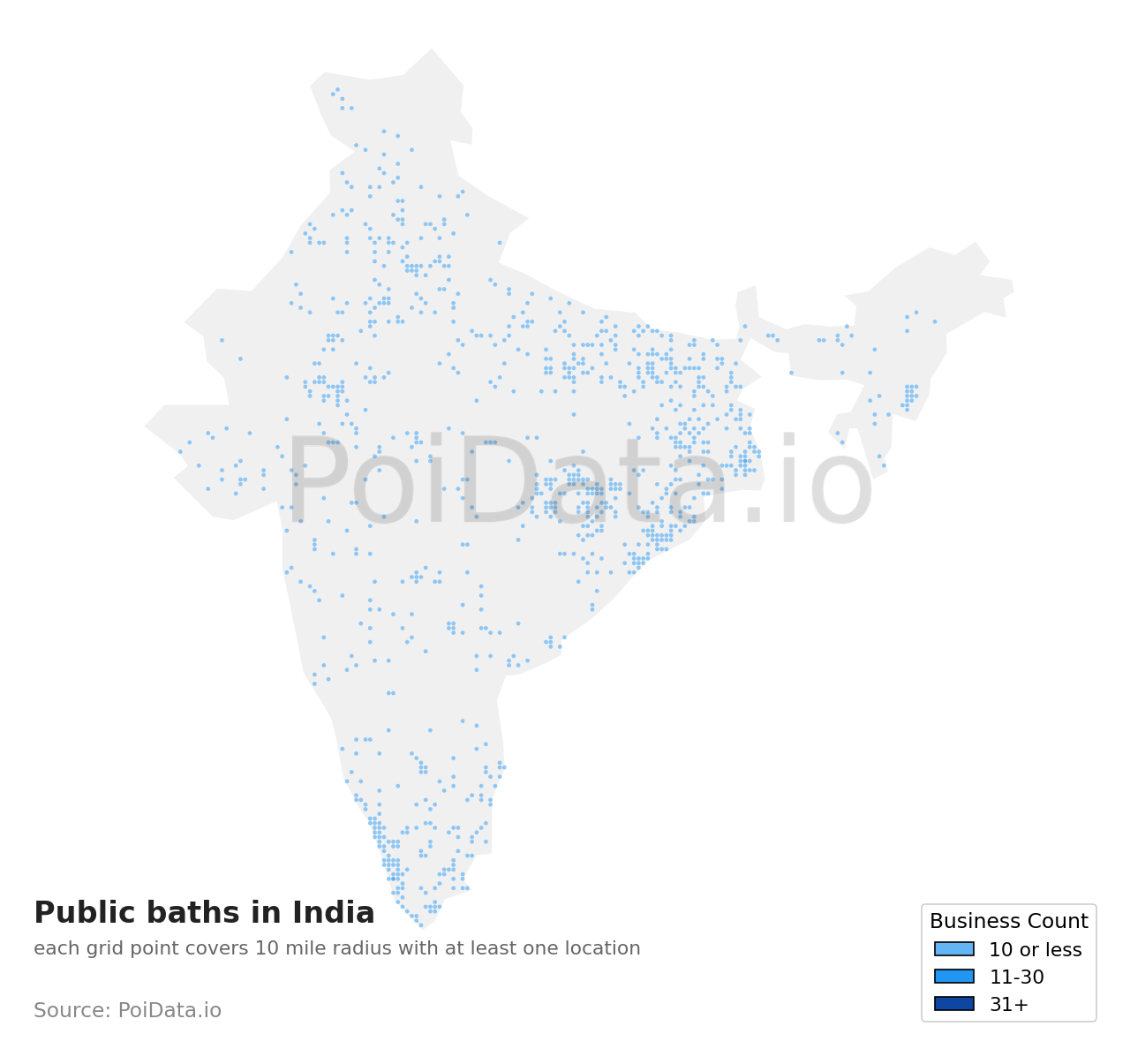 Public bath density map for India