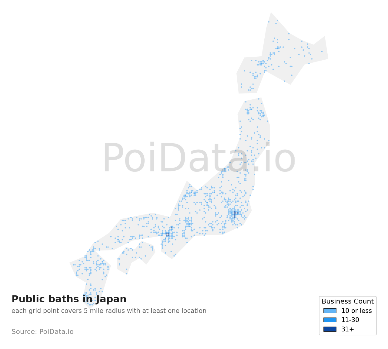 Public bath density map for Japan