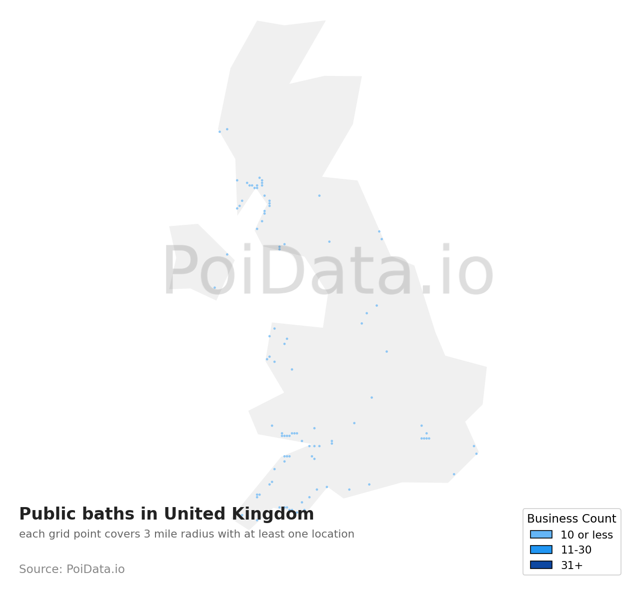Public bath density map for United Kingdom