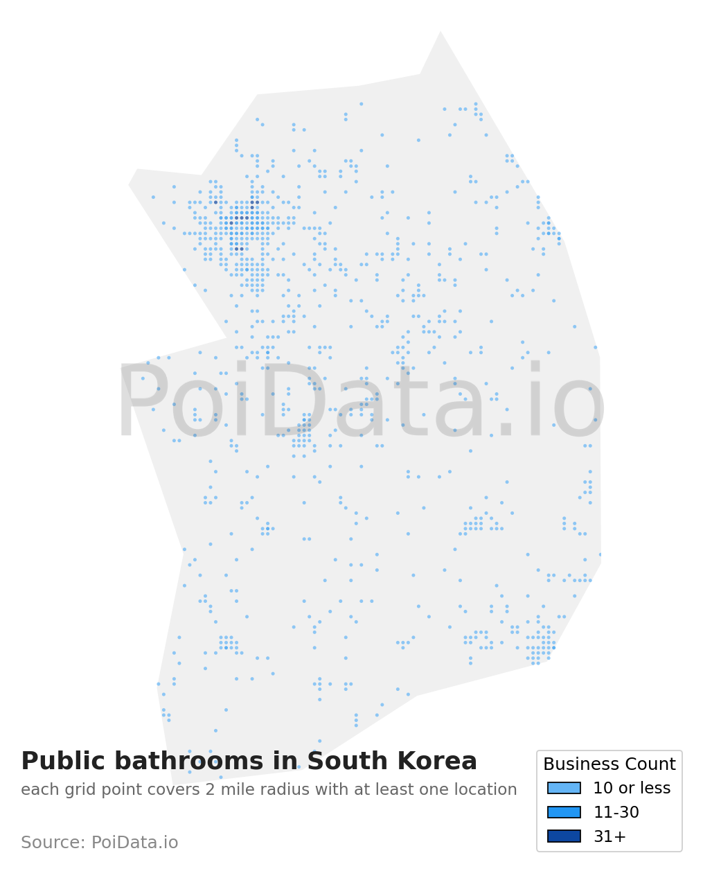 Public bathroom density map for South Korea