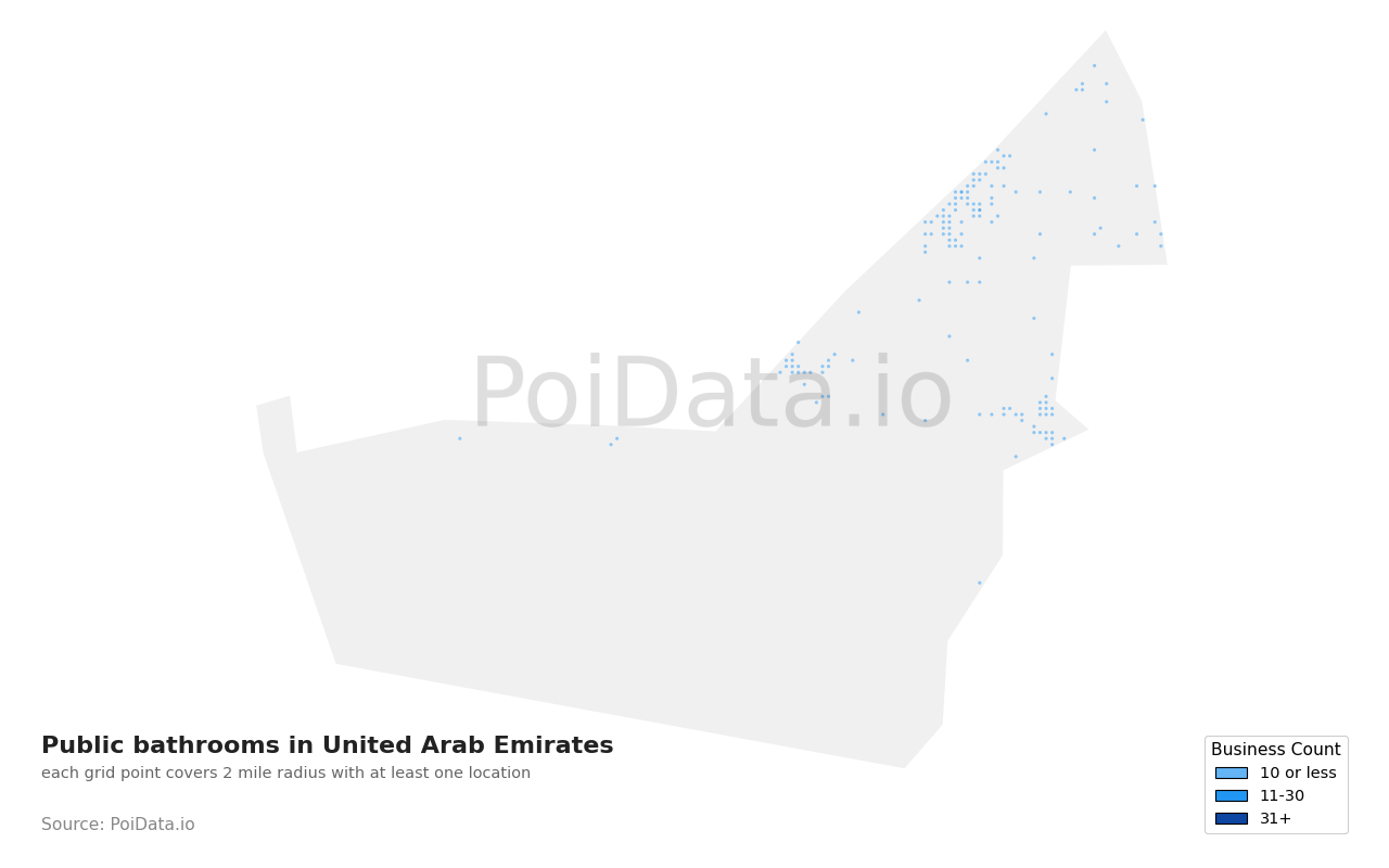 Public bathroom density map for United Arab Emirates