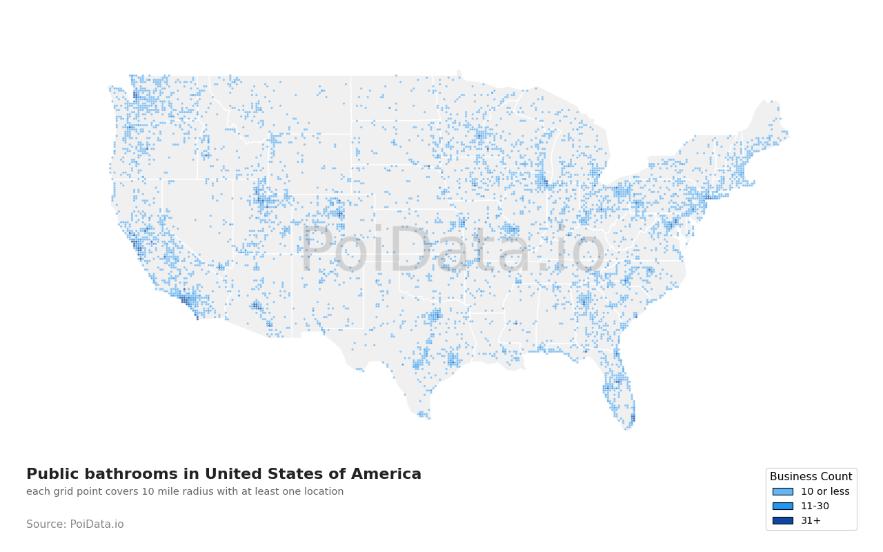 Public bathroom density map for Indiana, United States