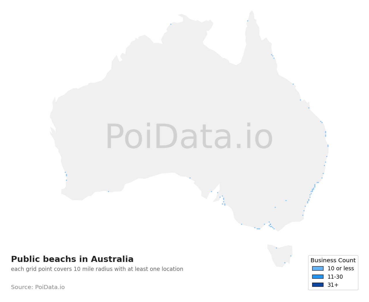 Public beach density map for Australia