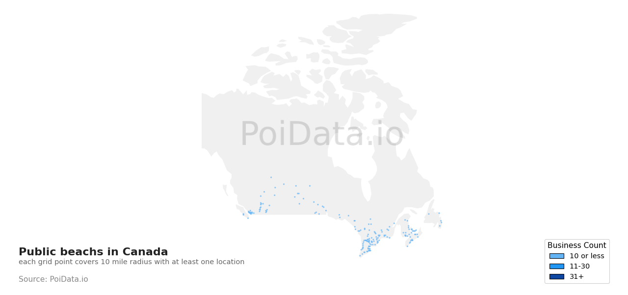 Public beach density map for Quebec, Canada