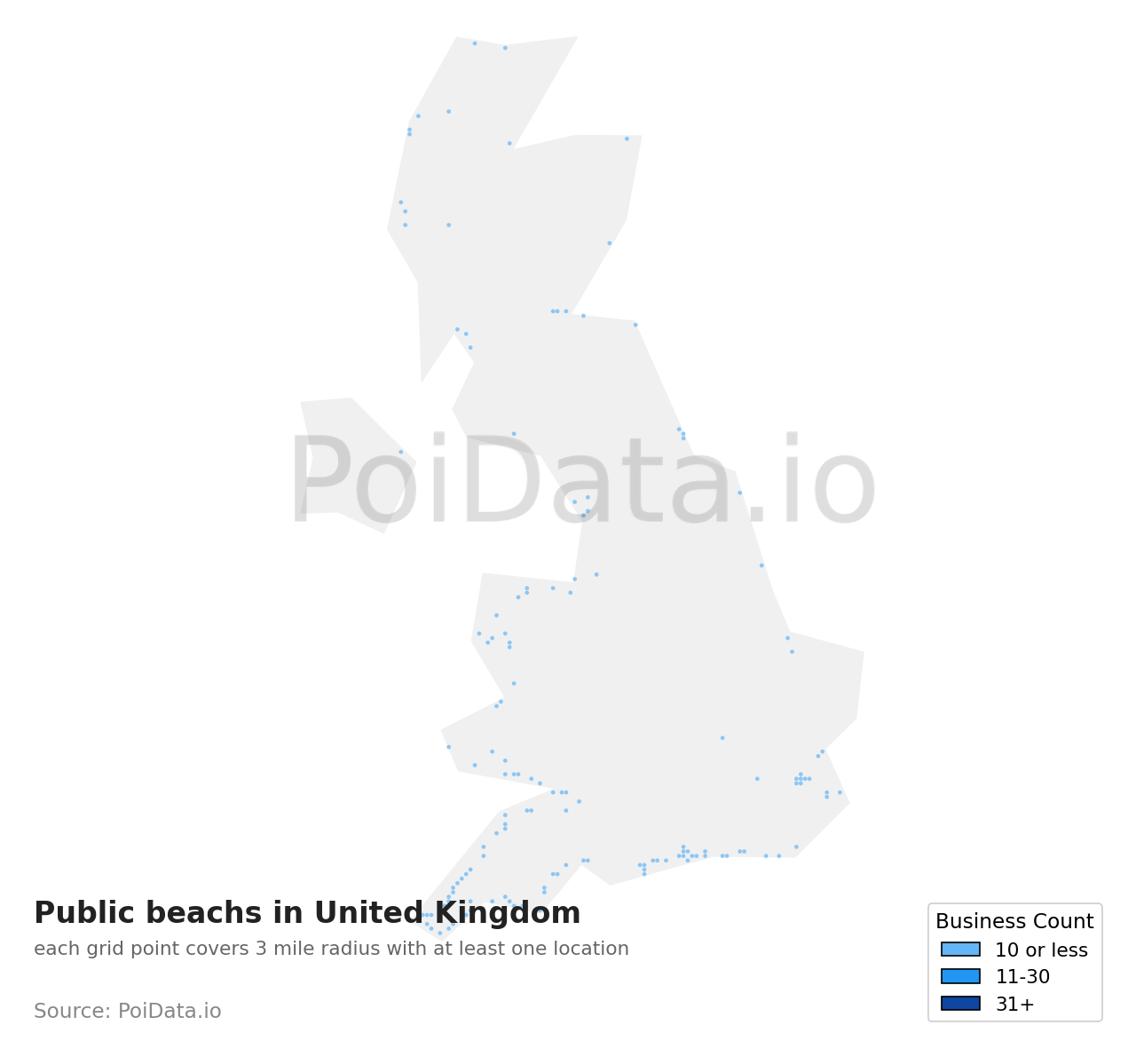 Public beach density map for United Kingdom