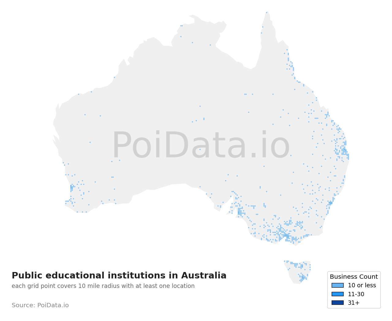 Public educational institution density map for Australia