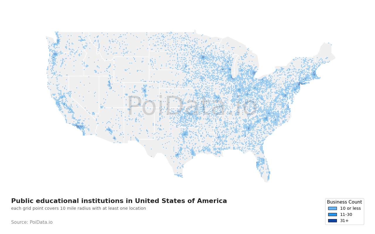Public educational institution density map for Florida, United States