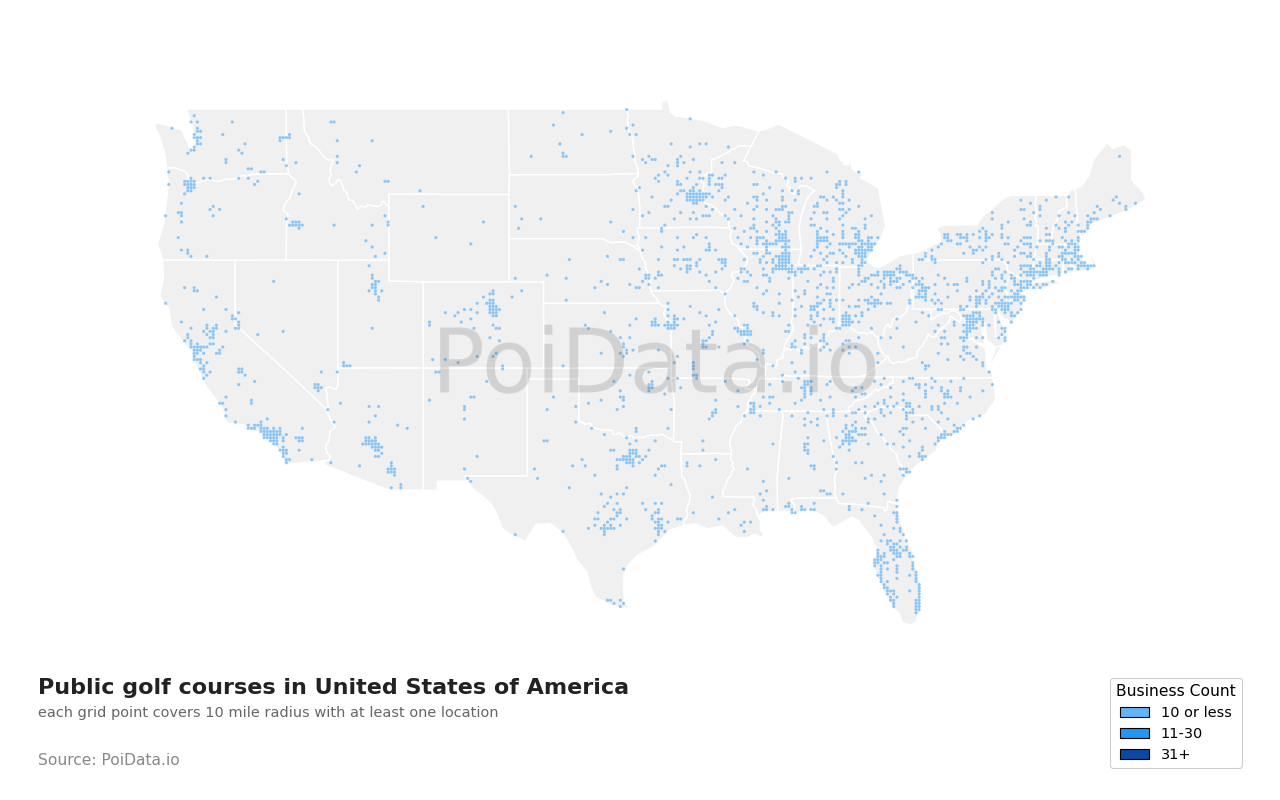 Public golf course density map for Washington, United States