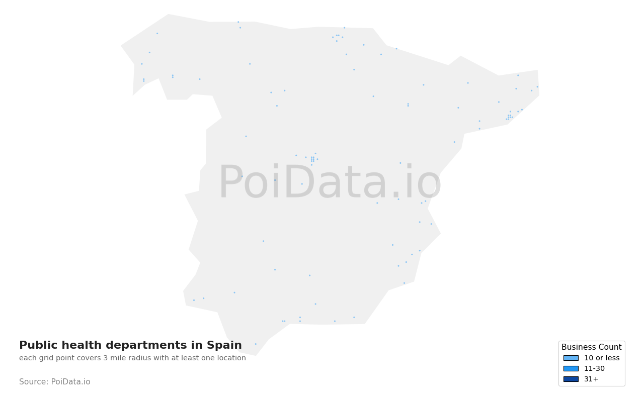 Public health department density map for Spain