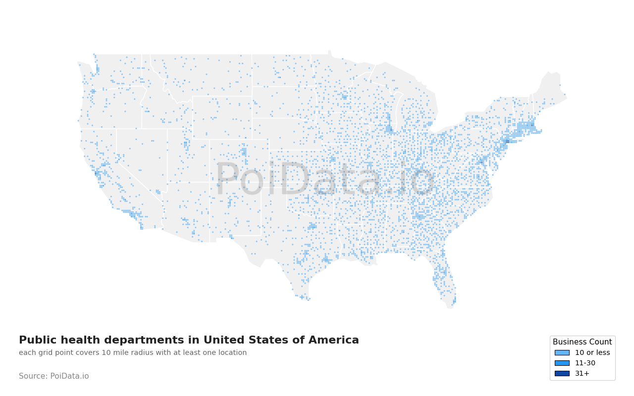 Public health department density map for Florida, United States