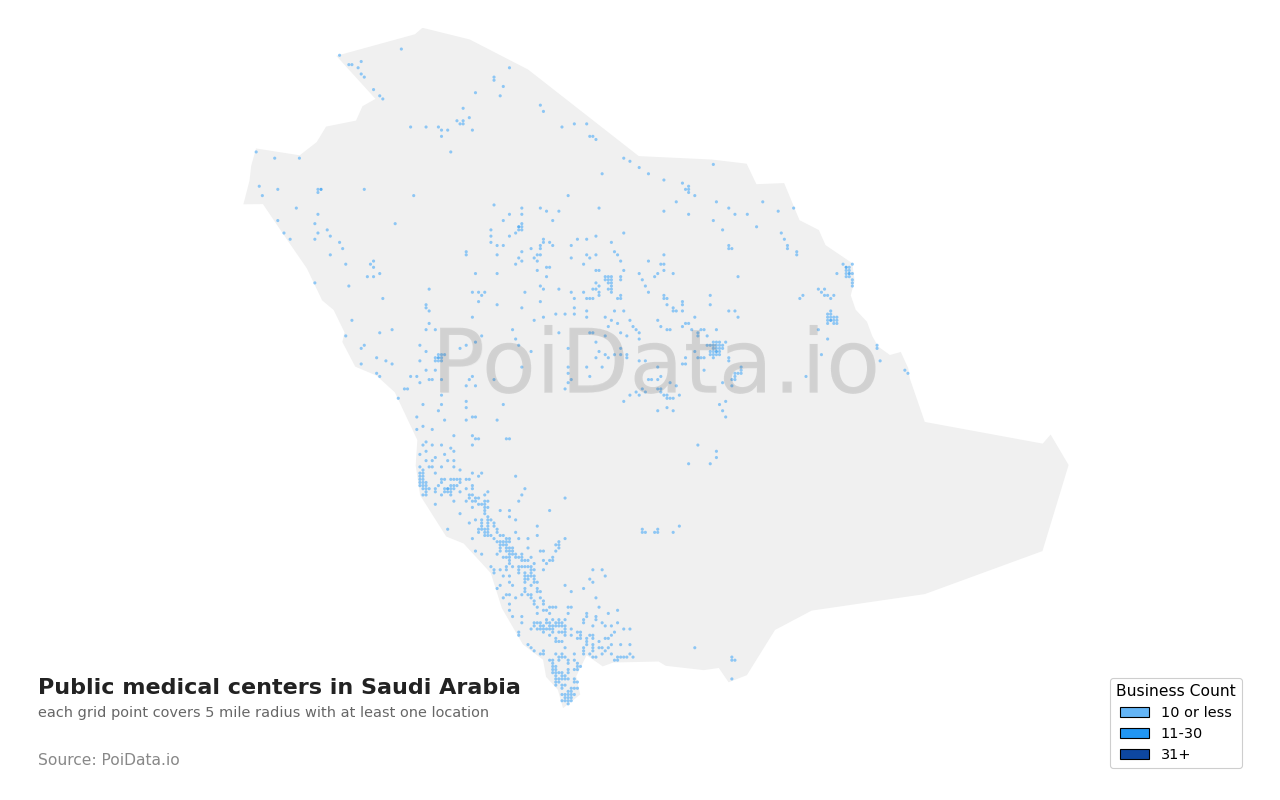 Public medical center density map for Saudi Arabia