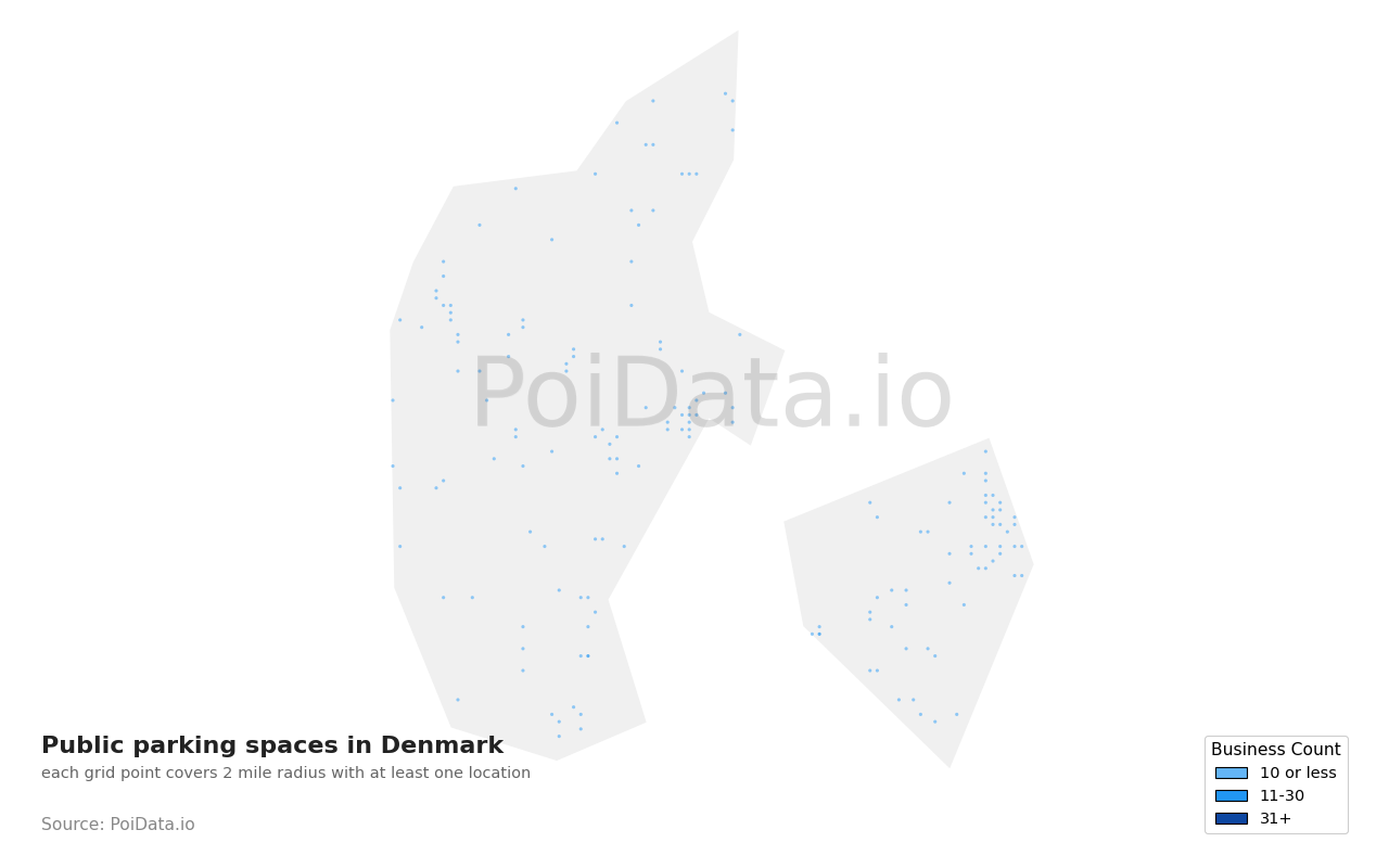 Public parking space density map for Denmark