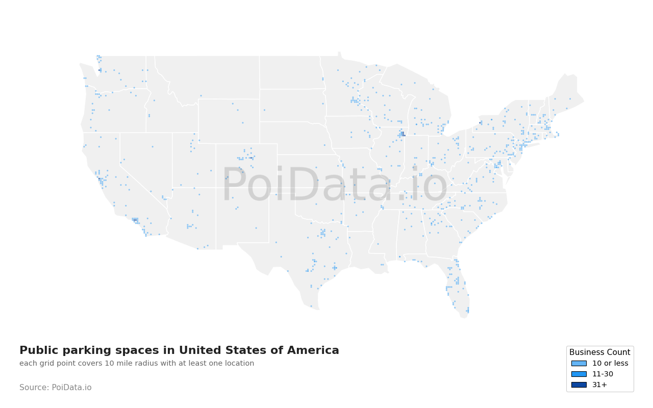 Public parking space density map for Massachusetts, United States