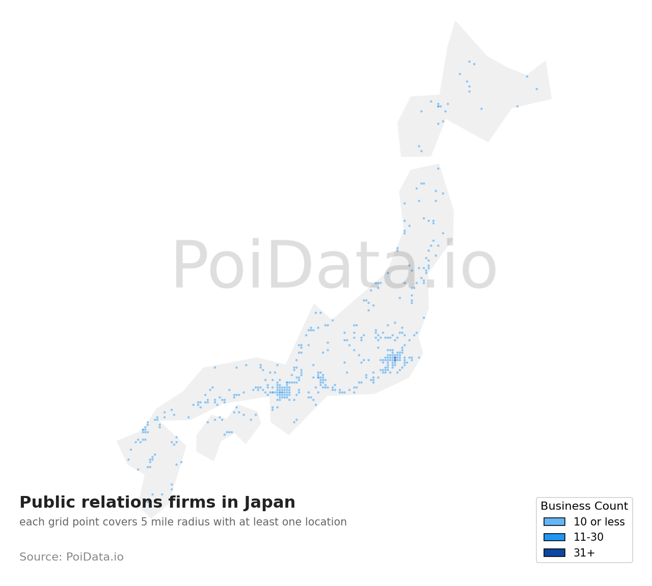 Public relations firm density map for Japan