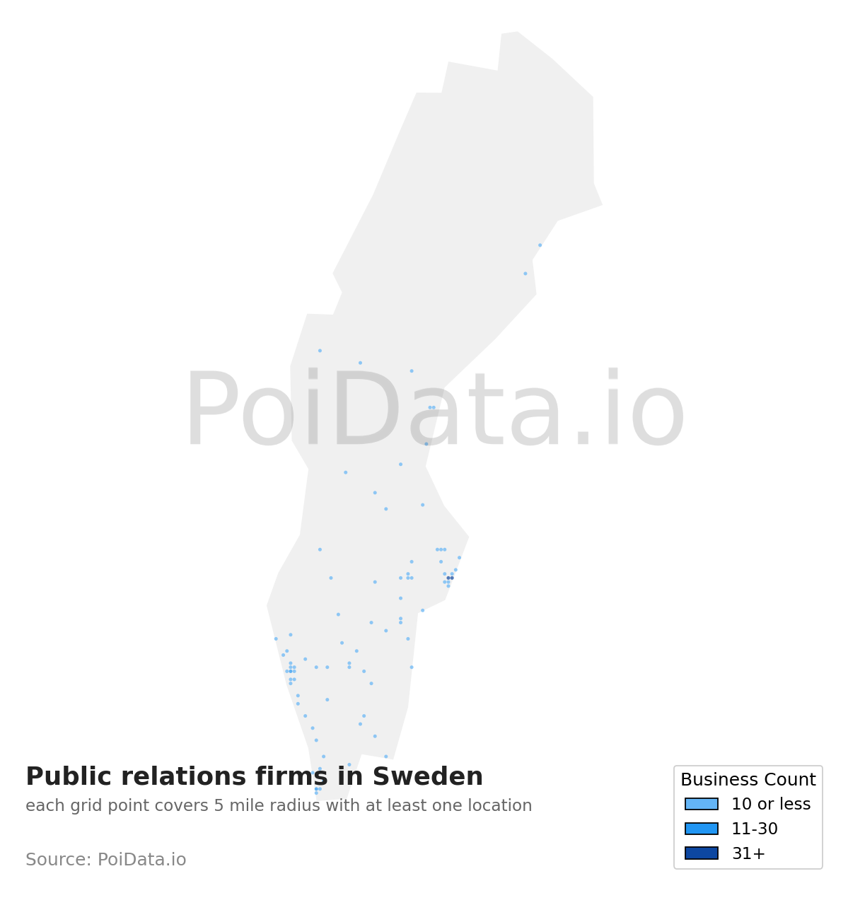 Public relations firm density map for Sweden