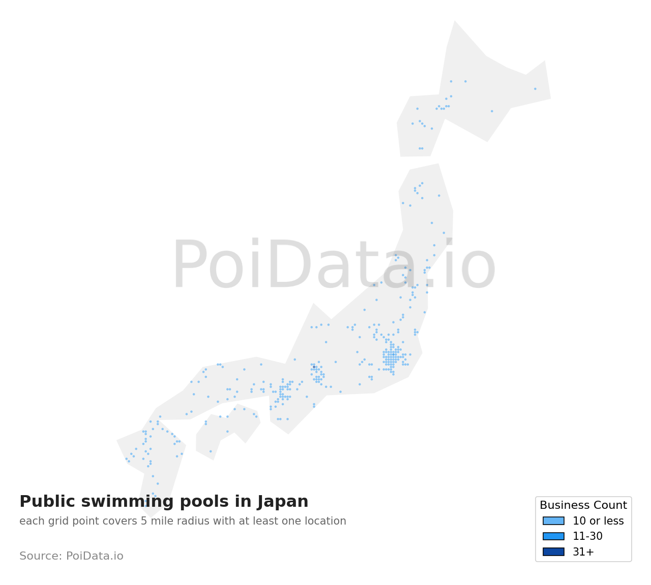 Public swimming pool density map for Japan