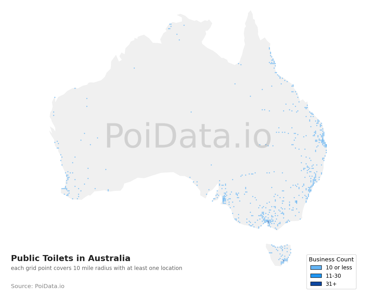 Public Toilet density map for Australia