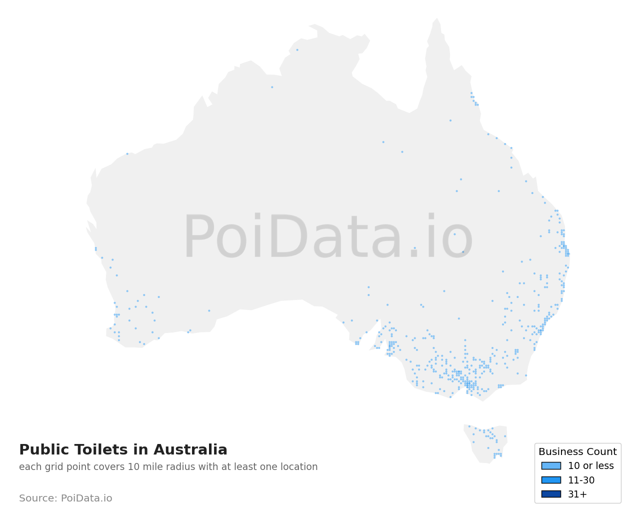 Public Toilets density map for Australia