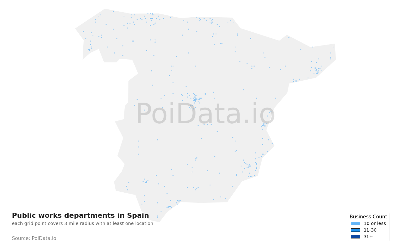 Public works department density map for Spain