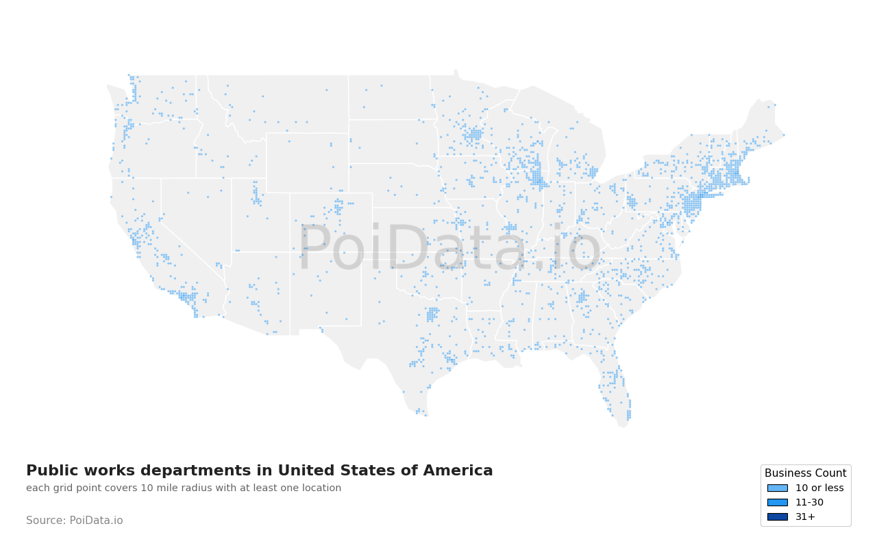 Public works department density map for Florida, United States