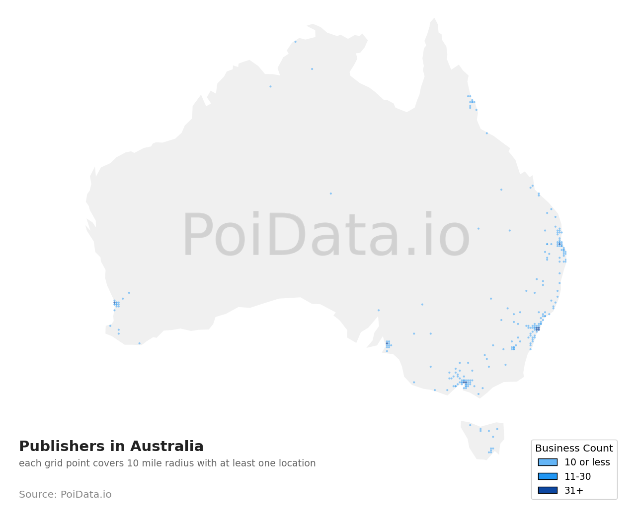 Publisher density map for Australia