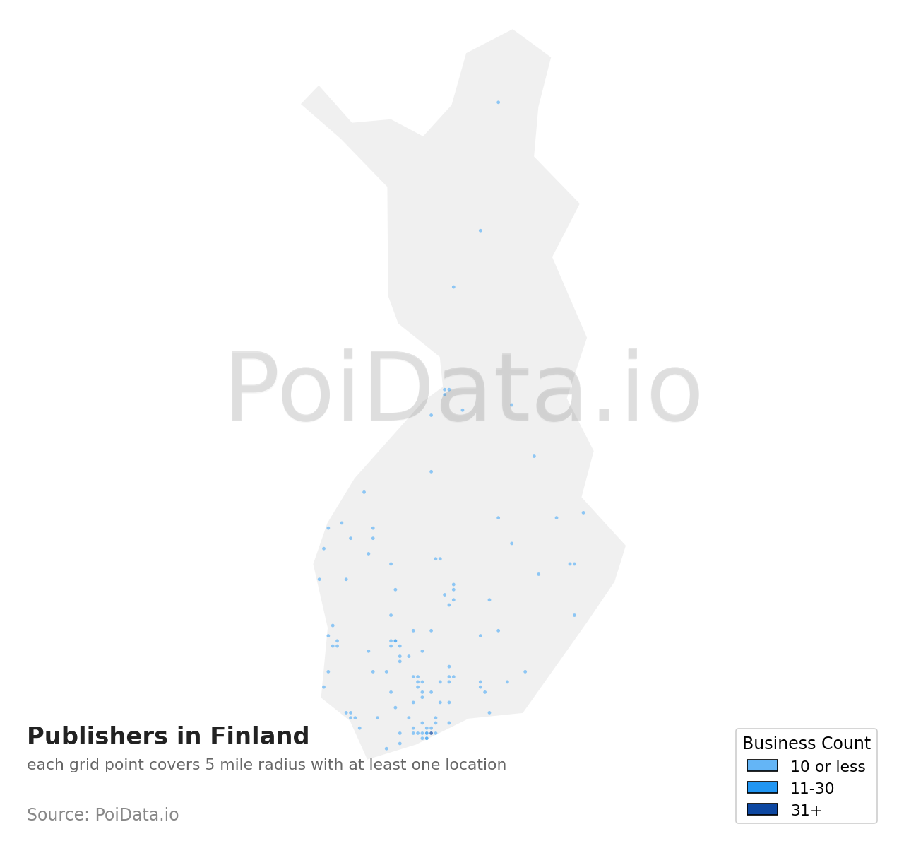 Publisher density map for Finland