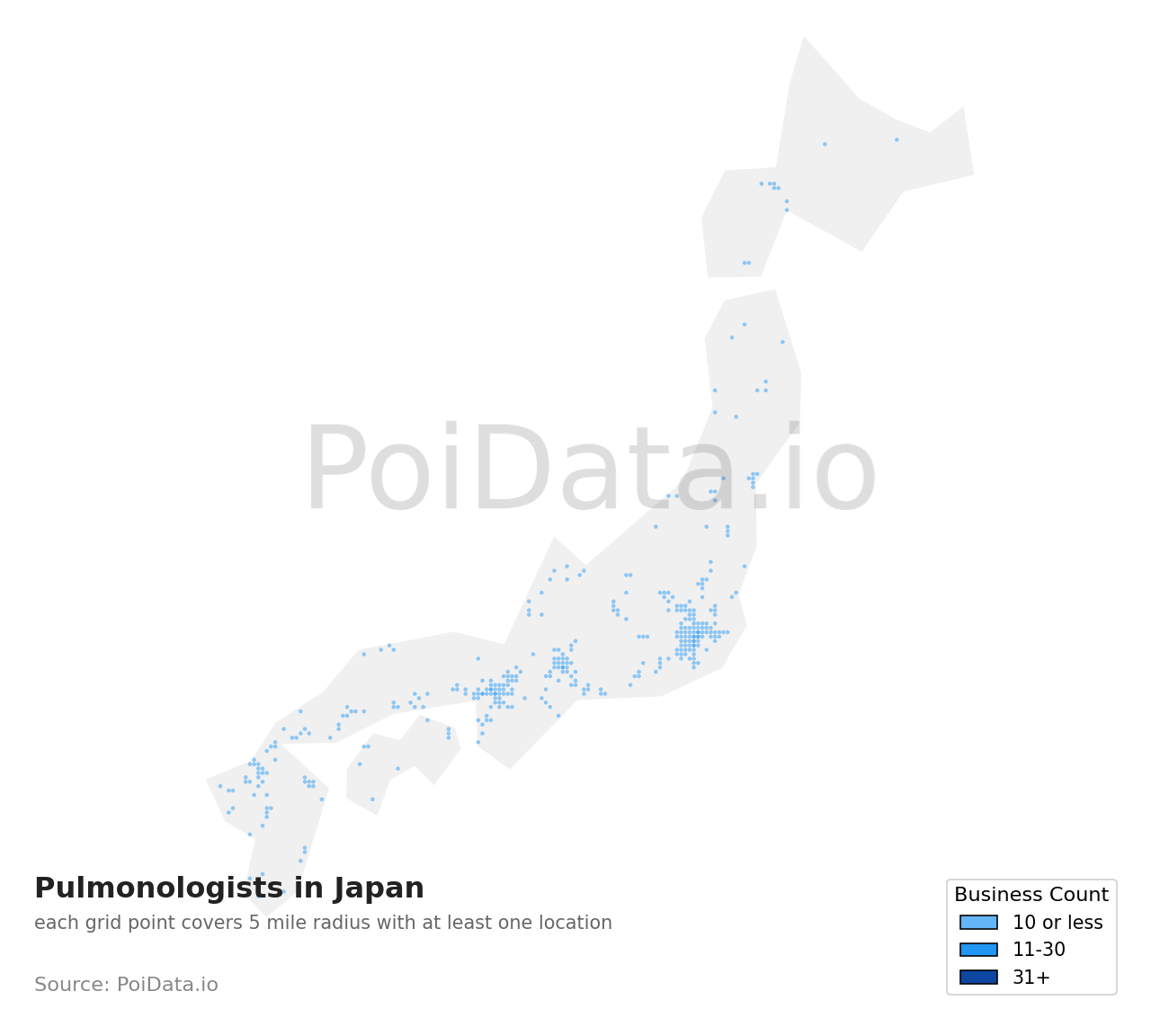 Pulmonologist density map for Japan