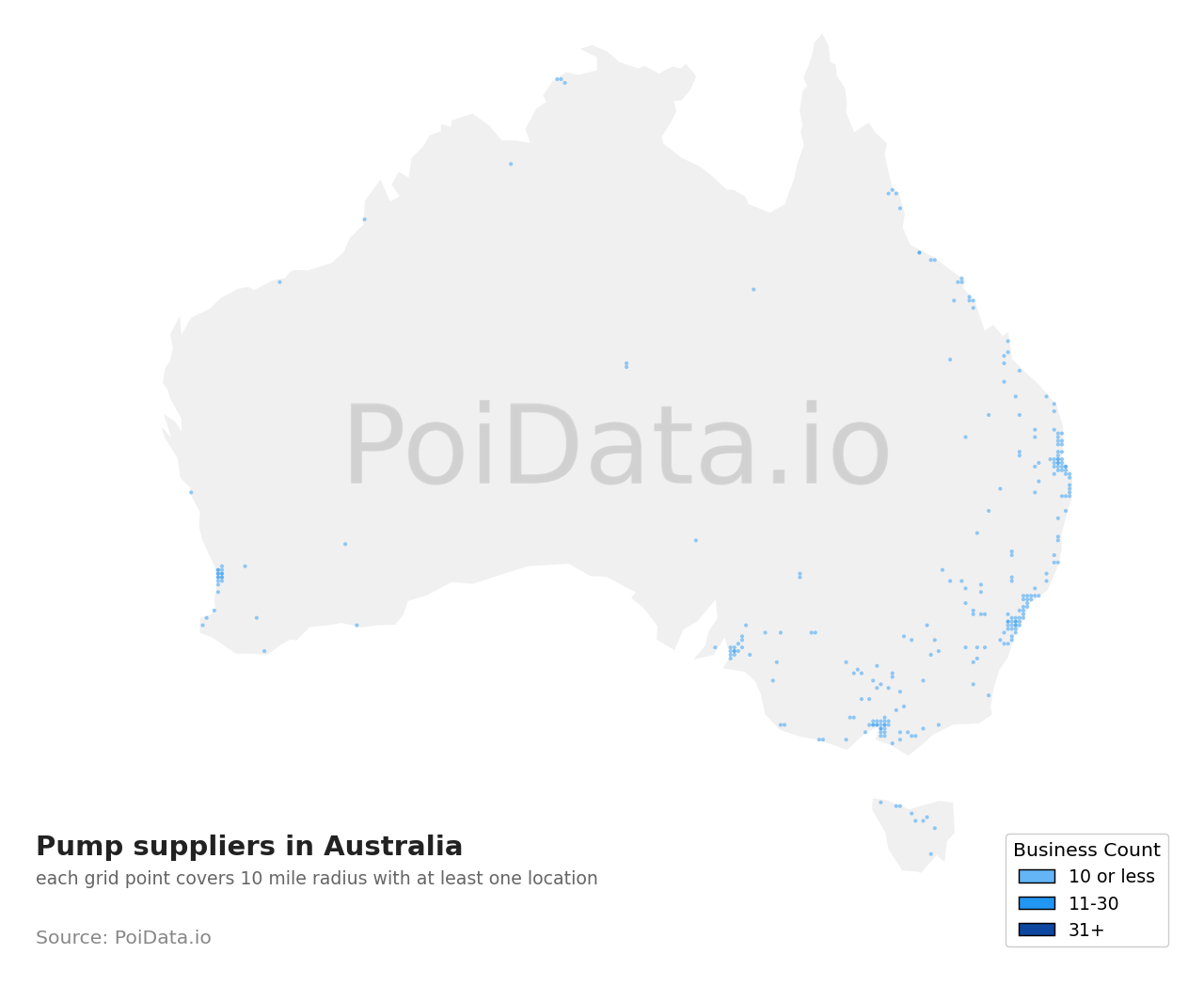 Pump supplier density map for Australia