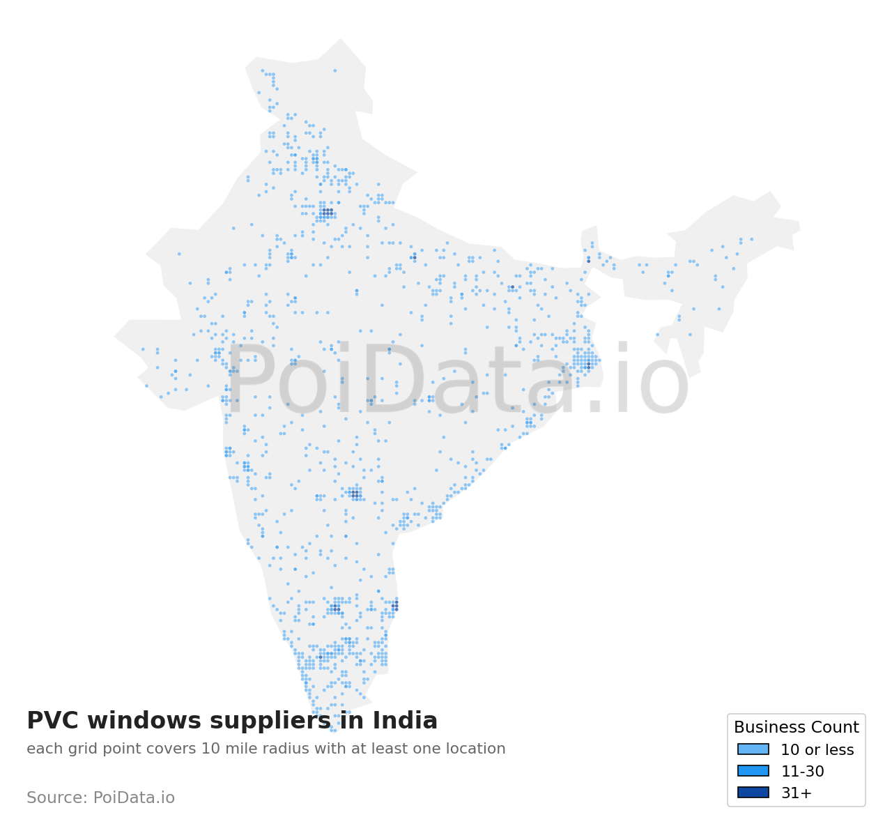 PVC windows supplier density map for India