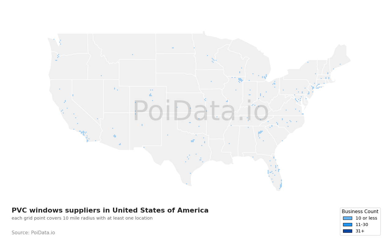 PVC windows supplier density map for Washington, United States