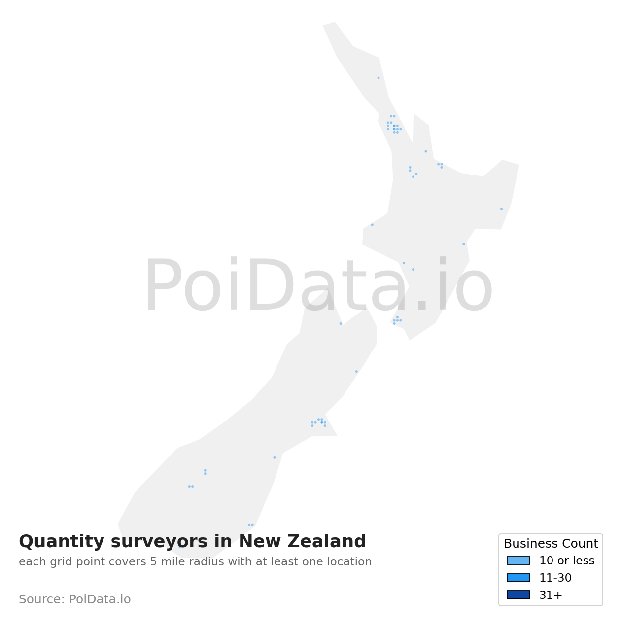 Quantity surveyor density map for New Zealand